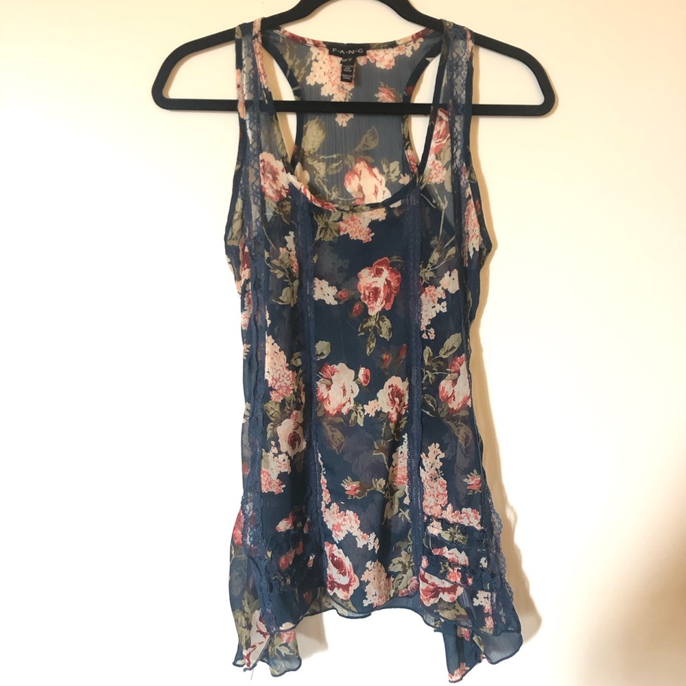 Sheer floral print tank size S